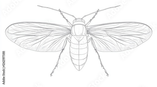 Detailed Illustration of a Fly with Intricate Wing Patterns