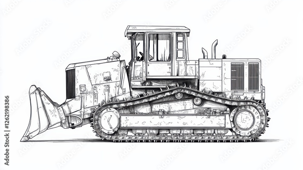 Naklejka premium Detailed Illustration of Bulldozer on White Background