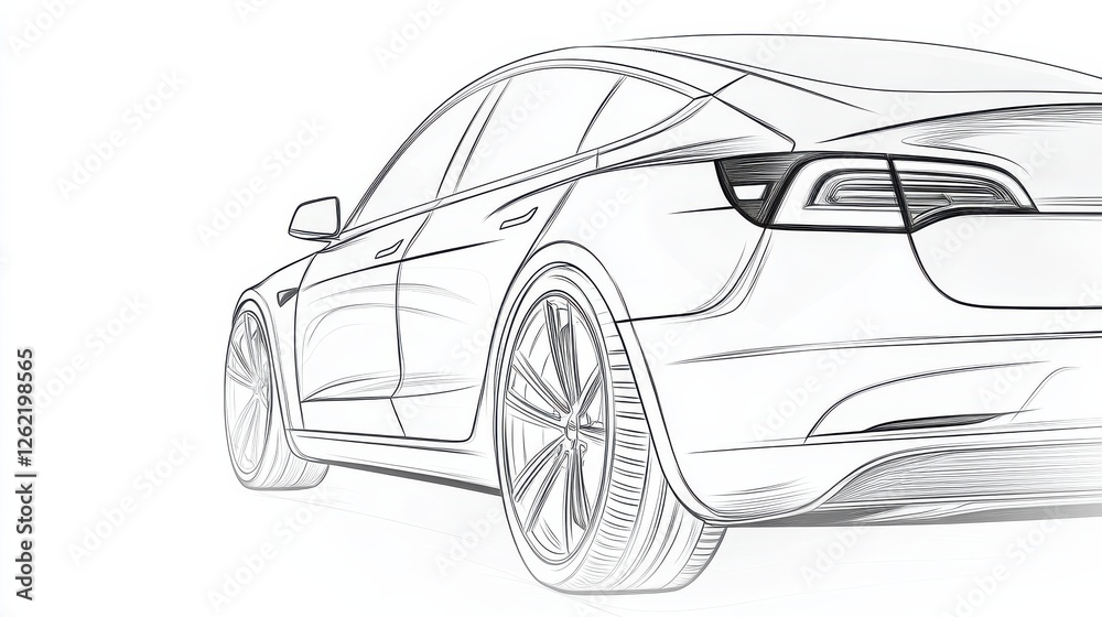 Fototapeta premium Detailed Car Sketch in Monochrome Outline with Elegant Design Features