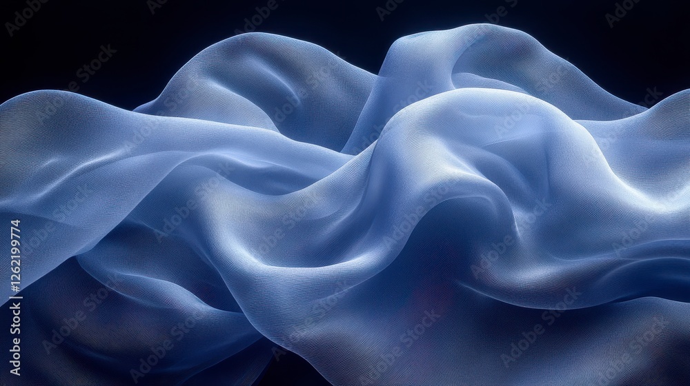 Obraz premium Blue silk fabric waves, dark background, texture design