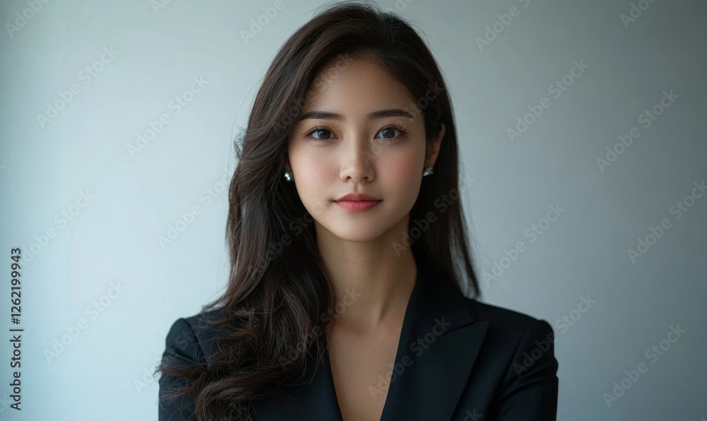 Young Asian businesswoman in formal wear portrait of confident businesswoman in office professional business attire, emphasizing confidence and, Generative AI Young Asian businesswoman in formal wear portrait of confident businesswoman in office professional business attire, emphasizing confidence and, Generative AI
