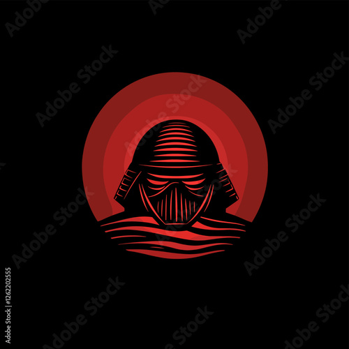Red Samurai Warrior on Black Background