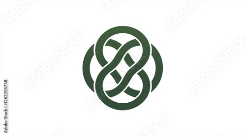 A minimalist logo-style illustration of a Celtic knot in green, symbolizing Irish heritage and eternal interconnectedness, often associated with St. Patrick’s Day and Irish traditions. photo