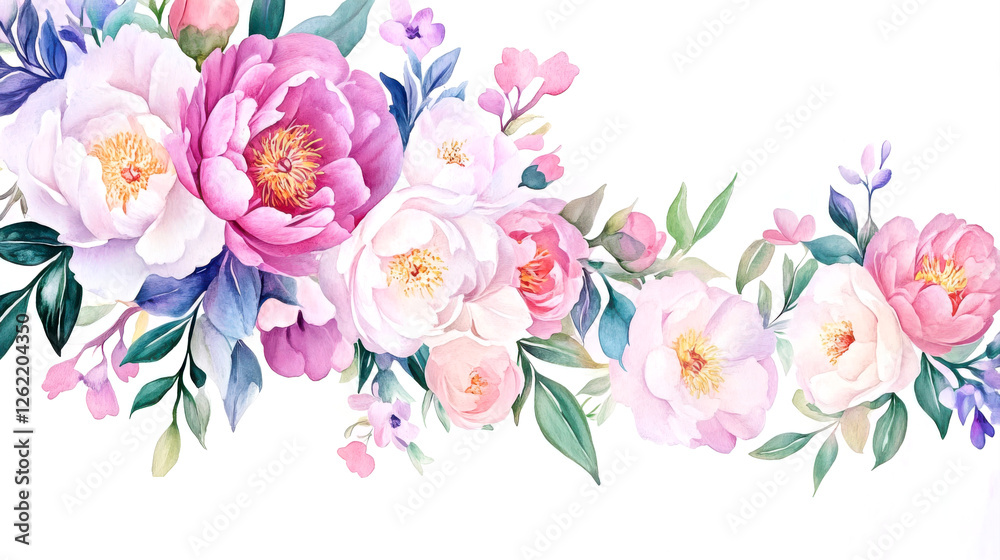 Fototapeta premium peony flowers are a beautiful concept. Floral watercolor arrangement with peonies and other blooms.