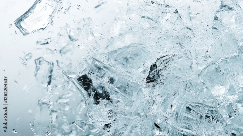 Fototapeta premium Shattered ice cubes, close-up, studio shot, background blur, drink ingredient
