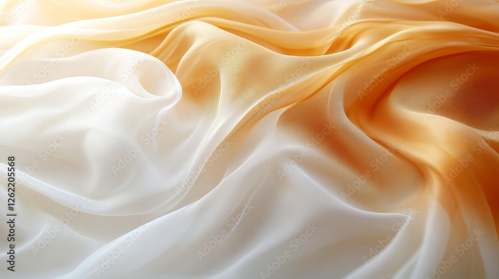 Fototapeta premium Close Up of Delicate White and Orange Silk Fabric Highlighting Luxurious Texture and Elegant Patterns Capturing the Essence of Sophistication and Grace in Fashion and Textile Design