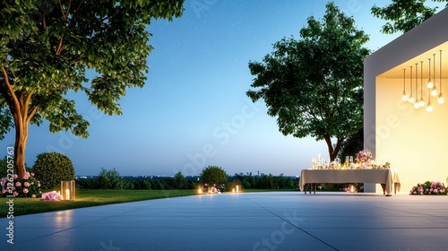 Elegant Outdoor Dinner Setting Under Evening Sky