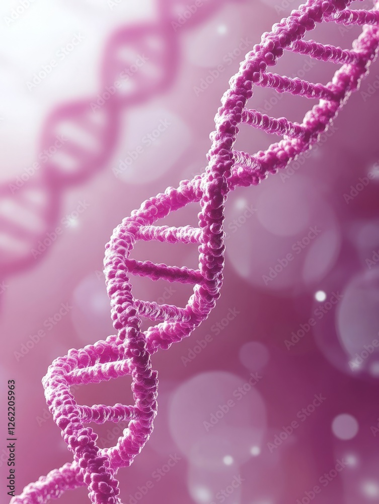 Detailed close up of intertwined pink DNA strands with soft light reflections, symbolizing genetic research, molecular biology, and advancements in genome editing Detailed close up of intertwined pink DNA strands with soft light reflections, symbolizing genetic research, molecular biology, and advancements in genome editing