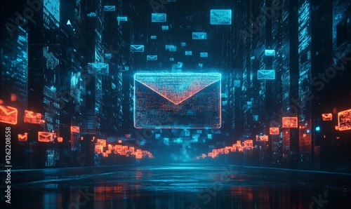 Email Encryption An artistic representation of an email enveloped in layers of digital encryption, symbolizing the secure transmission of sensitive, Generative AI