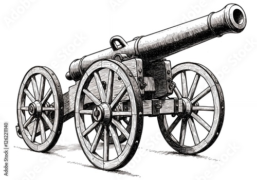 Wallpaper Mural Antique Cannon Illustration with Wooden Wheels Detailed Sketch Isolated Torontodigital.ca