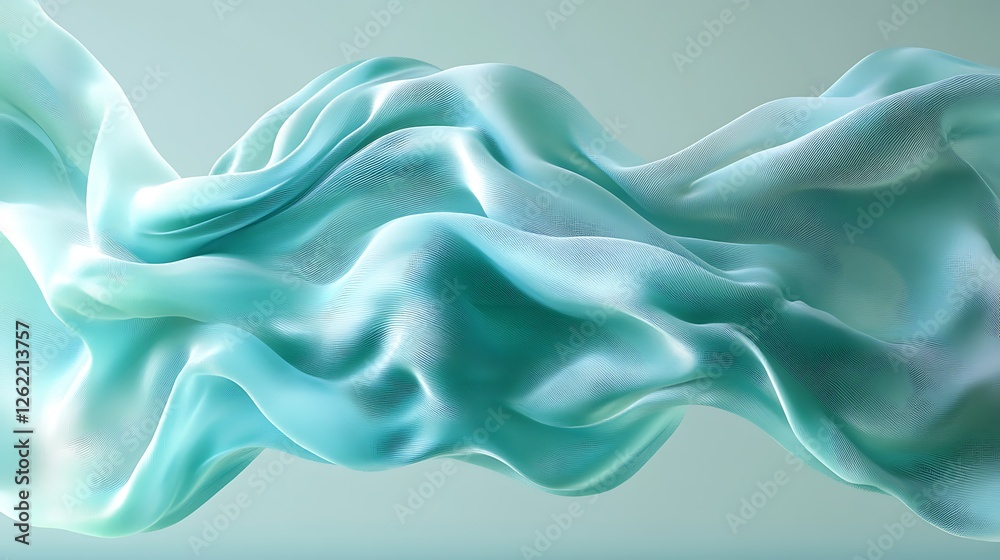 Fototapeta premium Flowing teal fabric, abstract wave, soft background, design element