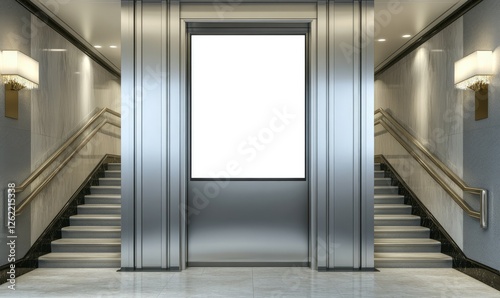 Elegant lobby elevator ad space stairs marble