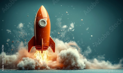 Coffee mug transformed into a rocket ship blasting off into space, symbolizing the revitalizing effect of a caffeine-infused coffee on lifting spirits, Generative AI