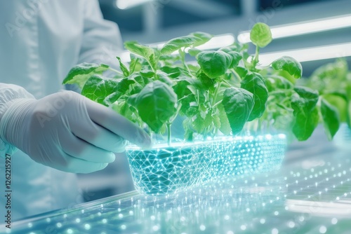 Scientist Nurturing Modern Hydroponic Plants photo