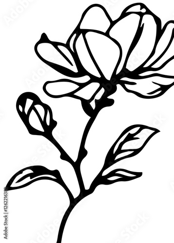 Minimalist magnolia flower line art single continuous line
