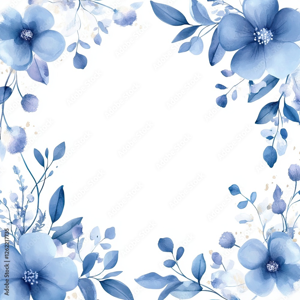 Fototapeta premium Elegant Blue Watercolor Floral Wedding Frame Perfect for Invitations and Announcements