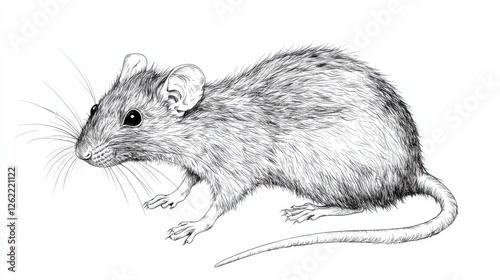 Detailed Illustration of a Realistic Brown Mouse on a White Background