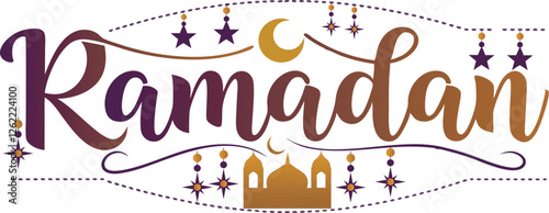 Ornate Arabic Script Featuring Ramadan Kareem and Islamic Symbols Art & Illustration