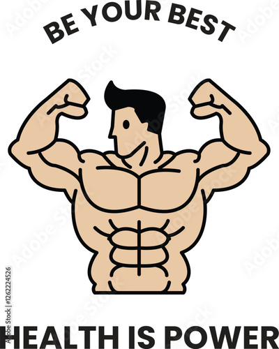 muscular man with a smile on his face is the main focus of the image in the style of sign illustrations