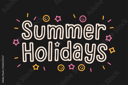 Summer Holidays Typography Text Vector Template – Trendy Handwritten Calligraphy with Stylish Font Design for Wallpapers, Backgrounds, Travel Posters, Beach Party Invitations, Vacation Greeting Cards,