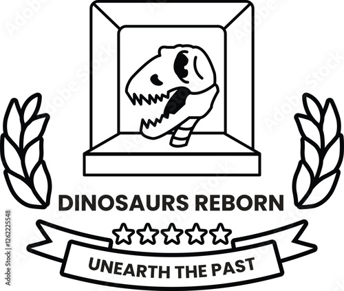 Dinosaur Reborn for a company that specializes in dinosaur fossils in the style of sign illustrations in the style of sign illustrations