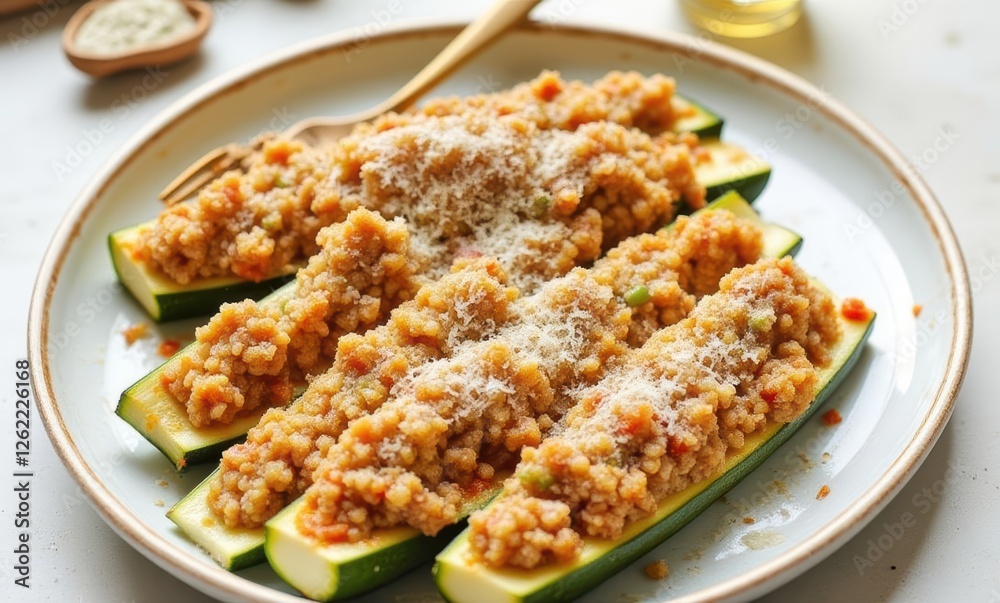 Stuffed zucchini boats with savory filling Stuffed zucchini boats with savory filling