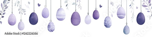 Engaging Easter illustration in purple and gray with egg ornaments