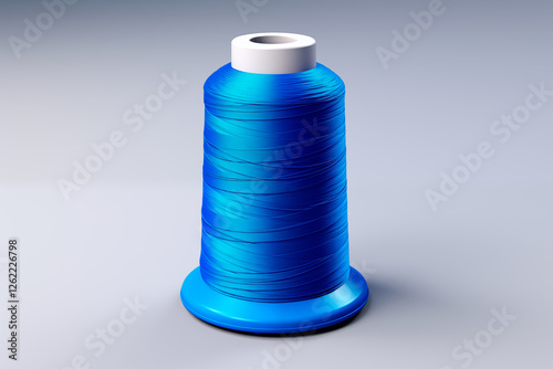 Realistic 3D illustration of blue sewing thread on a isolated background, textile material. Image created with AI
