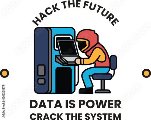 A man is hacking a vending machine in the style of sign illustrations