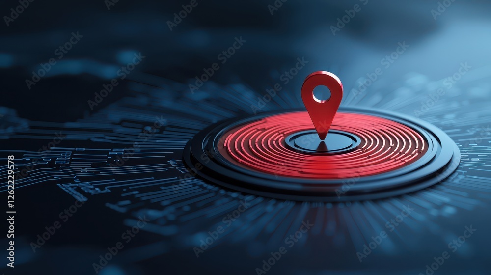 Red pin on grayscale target, symbol of accuracy, focus and goal achievement Red pin on grayscale target, symbol of accuracy, focus and goal achievement