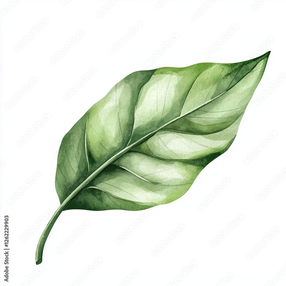 Obraz premium Watercolor Green Leaves Design Isolated on White Background Perfect for Spring and Summer Projects Nature Inspired Botanical Illustration Ideal for Cards Invitations and More