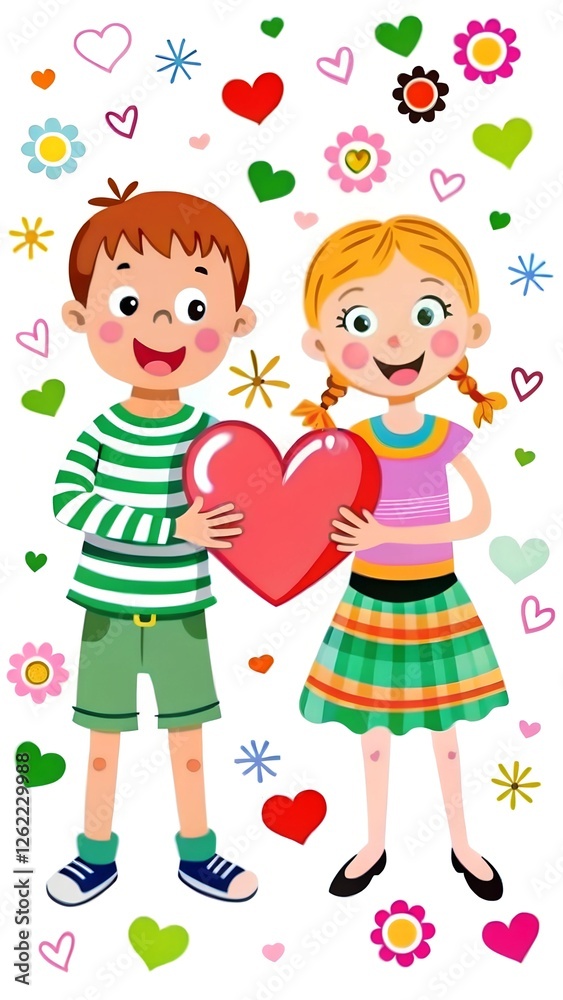 a digital illustration of a young boy and girl a digital illustration of a young boy and girl