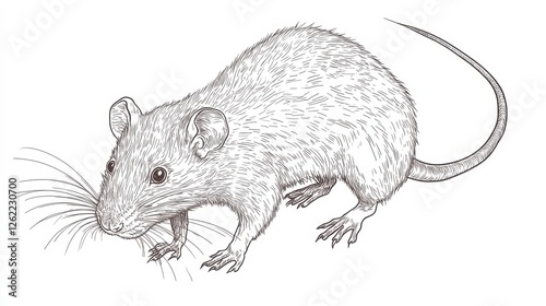 Detailed Illustration of a Realistic Rodent with Long Whiskers