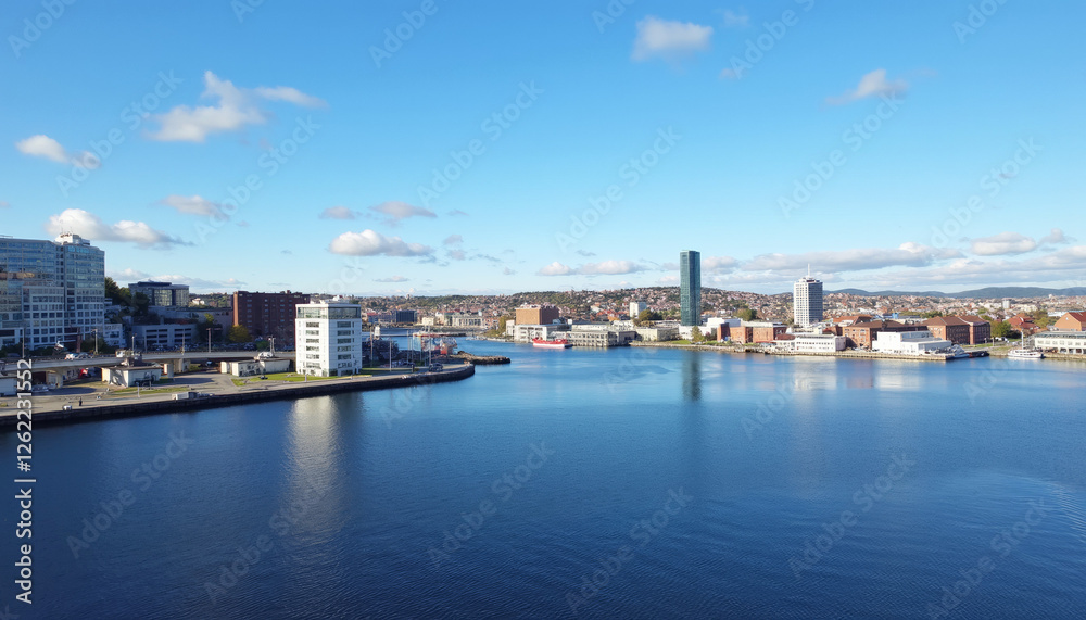 Coastal Cityscape with Modern Buildings and Harbor Coastal Cityscape with Modern Buildings and Harbor
