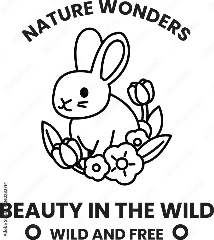 Fototapeta premium A rabbit is surrounded by flowers in the style of sign illustrations