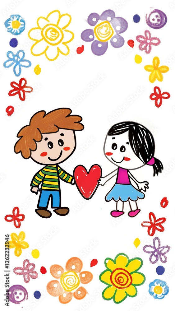 a digital illustration of a young boy and girl a digital illustration of a young boy and girl