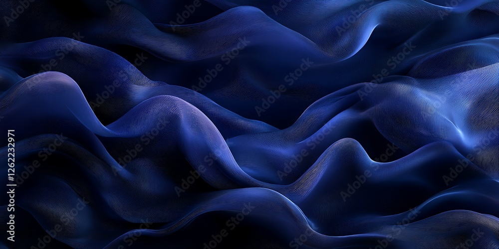 Fototapeta premium Blue fabric waves, abstract background, texture, design