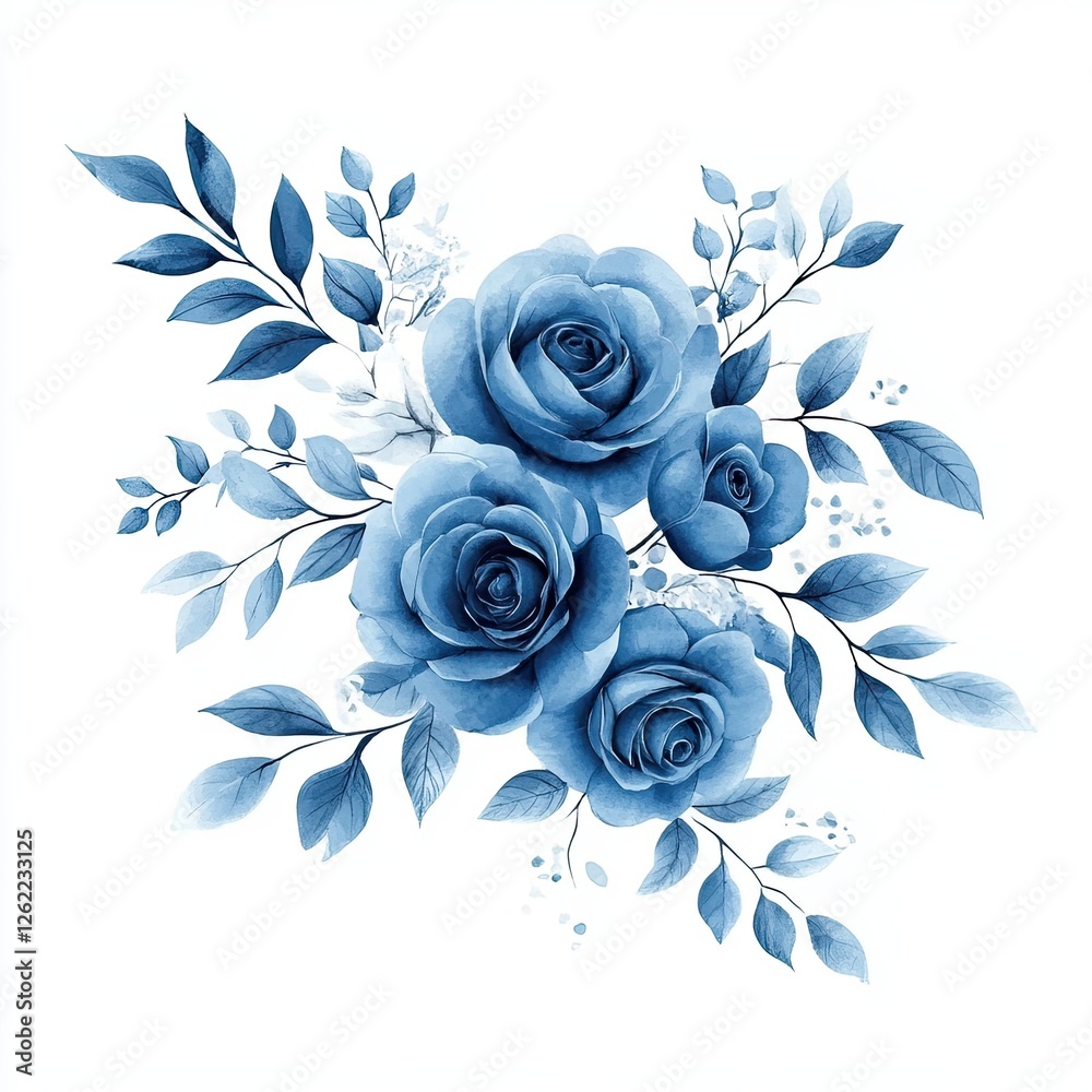 Fototapeta premium Indigo Rose Watercolor Wedding Invitation Card Design