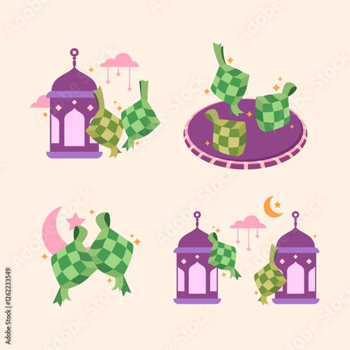 Hand drawn ketupat sticker collection vector illustration