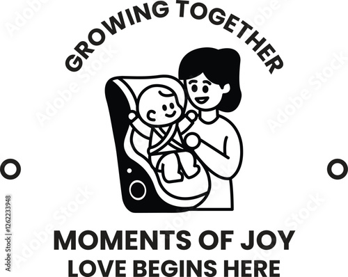 A woman is holding a baby in a car seat in the style of sign illustrations