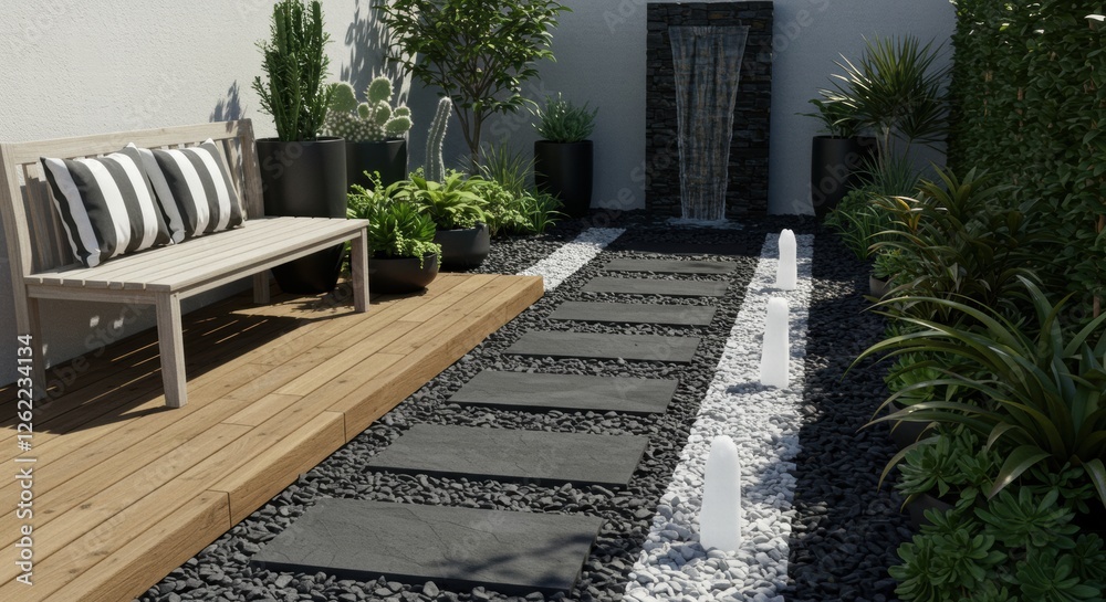 Fototapeta premium The back garden of the house looks green and natural, giving a comfortable impression around the house.