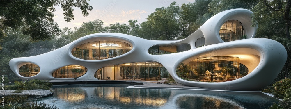 Fototapeta premium Futuristic Modern Home Design Luxury Architectural Rendering
