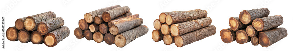Set of of log stacks, isolated on transparent cutout background Set of of log stacks, isolated on transparent cutout background