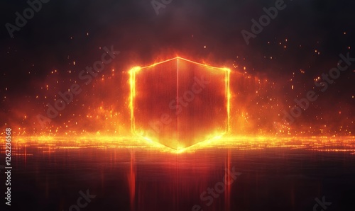 Firewall visualized as a glowing shield: A stylized image of a firewall represented as a protective barrier deflecting incoming digital attacks, Generative AI