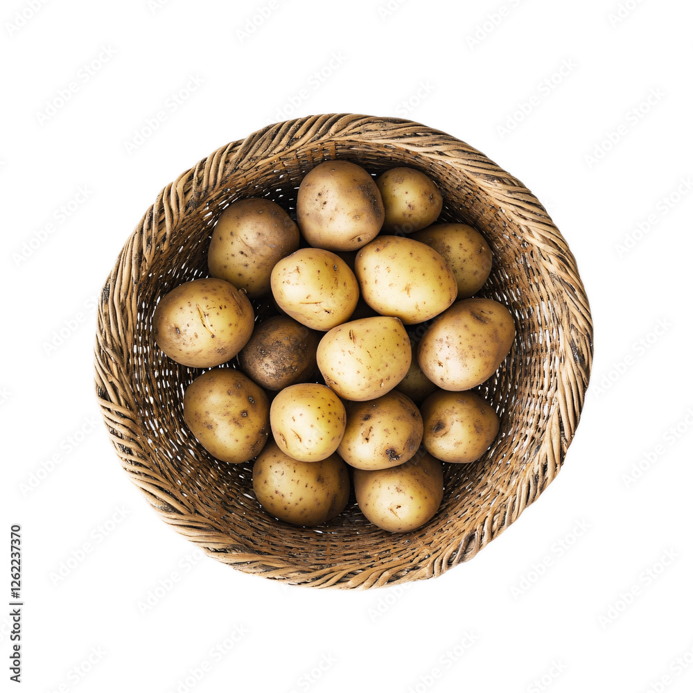 Fresh Organic Potatoes in a Rustic Woven Basket for Cooking