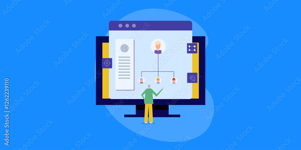 Business person with virtual team management software, organise company human resources workflow and communication concept. Business person with virtual team management software, organise company human resources workflow and communication concept.