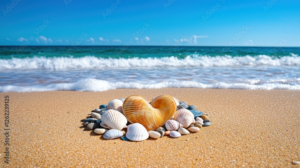 Seashells forming a heart on a sandy beach Seashells forming a heart on a sandy beach