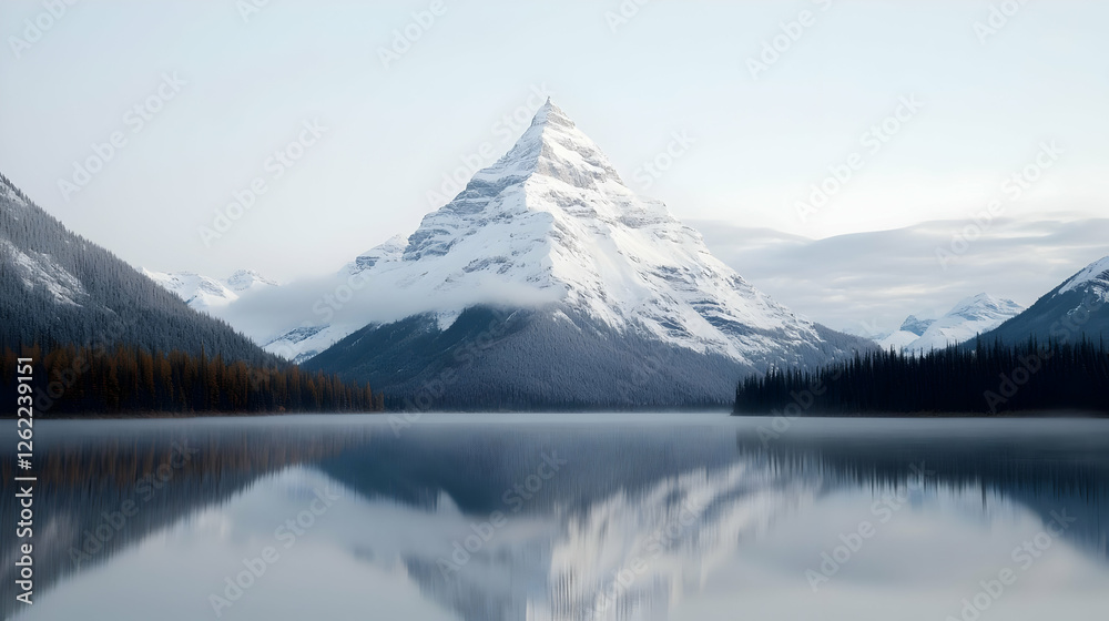 custom made wallpaper toronto digitalMajestic snow-capped peak reflected in calm lake, misty morning