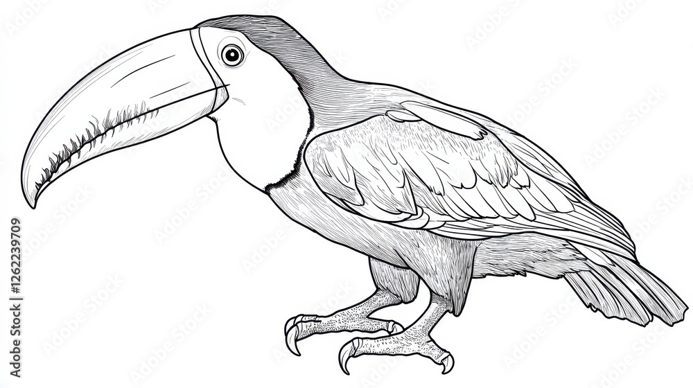 Obraz premium Detailed Sketch of a Tropical Bird with Pronounced Beak Features