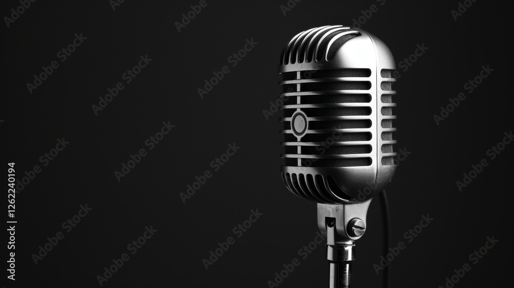 Fototapeta premium Vintage microphone on a dark background.